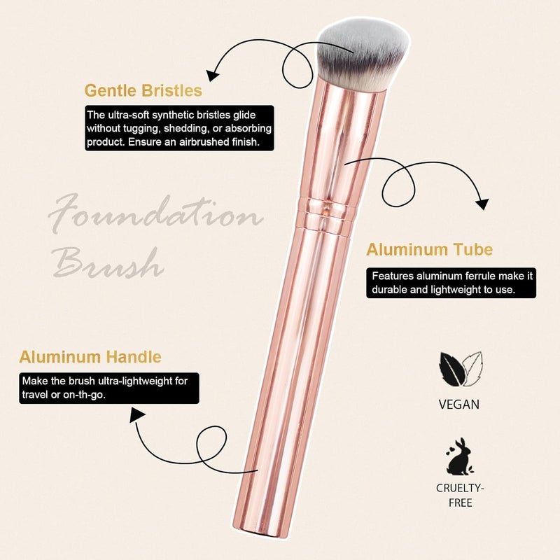 start makers Foundation Concealer Brush, Angled Professional Contour Makeup Brush Soft Dense for Liquid Cream Powder Makeup, Flawless Blending & Coverage, Champagne Gold - Image 5